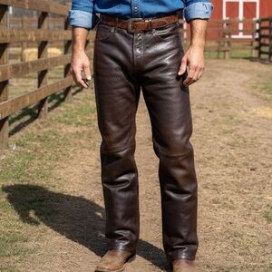 RARE GENUINE Y2K GAP Brown Leather Luxury Weight Fully Lined Jean Cut Pants